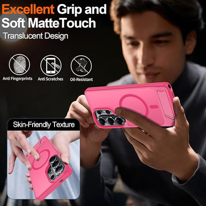 For Samsung Galaxy S26 Ultra Case with Kickstand,1*Screen Protector,[Compatible with Magsafe]Translucent Matte Military-Grade Protection,Magnetic Phone Case for Samsung Galaxy S26 Ultra,6.9"-Rosered