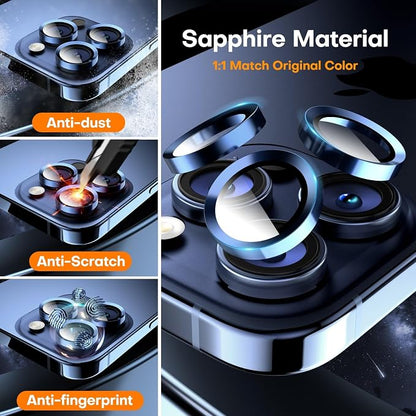Camera Lens Protector for iPhone 17 Pro Max/17 Pro/16 Pro Max/16 Pro/15 Pro Max/15 Pro/14 Pro Max/14 Pro, Tempered Glass Metal Individual Camera Cover[Anti-drop] Case Friendly-Blue Titanium