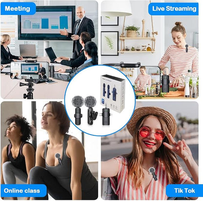 Mini Microphone,3 in 1 Wireless Lavalier Microphones for iPhone/iPad/Android/Camera(Lightning/USB/3.5 mm Jack),2 Pack Bluetooth Microphone with on Mute/Noise for Video Recording Vlog,Youtube,Tiktok