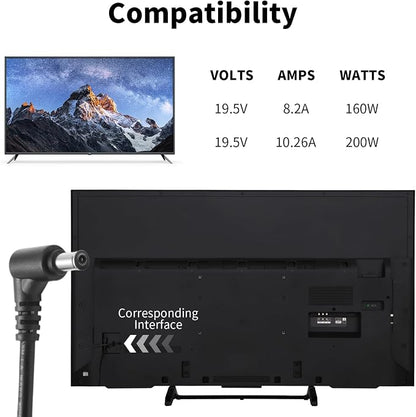 19.5V 10.26A Adapter Compatible with 19.5V 8.21A AC/DC Adapter Compatible with Sony TV XBR-55X850D,ACDP-160E01 KD-49X706E KD-49X727E LCD TV Power Supply Cord Cable PS Wall Home Charger Mains PSU