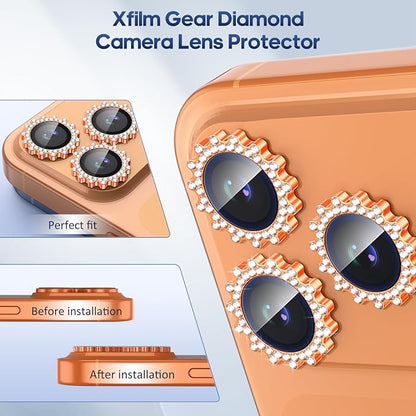 Xfilm for iPhone 17 Pro / 17 Pro Max Camera Lens Protector Gear Bling Diamond, Individual Metal with 9H Hardness, Scratch-Proof Camera Screen Protector, Stylish Accessories, Case Friendly (Orange)