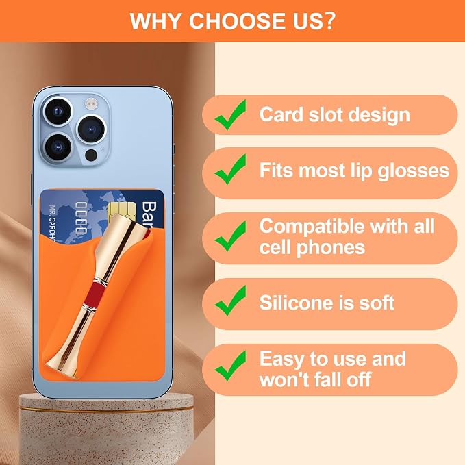 Lip Gloss Holder Phone Case,Silicone Lip Holder with Card Holder,Protective Lip Gloss Case with Adhesive Holder for Most Phone Models(Pink)