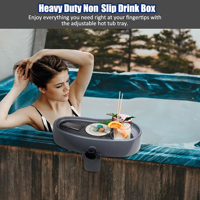 Heayzoki Hot Tub Tray Table with Adjustable Drink Holders, Spa Cup Holder, Durable Portable Accessory