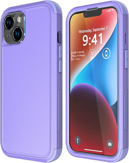 Diverbox for iPhone 14 Case [Shockproof] [Dropproof] [Tempered Glass Screen + Camera Lens Protector],Heavy Duty Protection Phone Case Cover for Apple iPhone 14 (Purple)