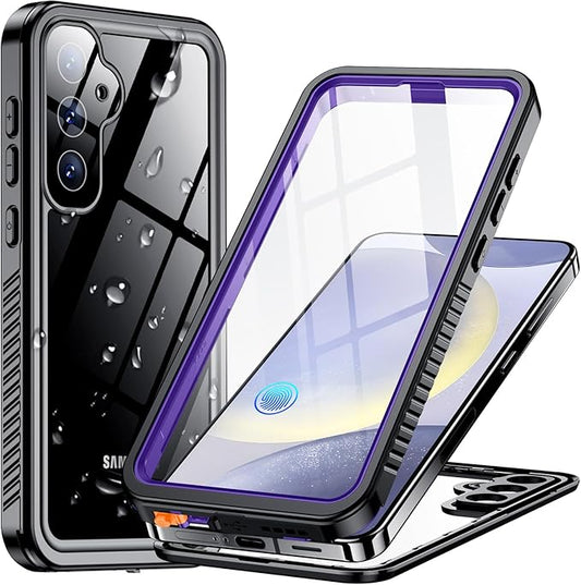 Temdan Designed for Samsung Galaxy S24 Case,Waterproof Built-in Lens & Screen Protector [Full Body Shockproof][Military Drop Proof][IP68 Underwater] Phone Case for Galaxy S24 5G-Purple (2024)