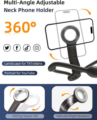 Magnetic Neck Phone Holder for Recording, Neck Mount Phone Holder for POV/Vlog/Video Content Creator/Ktichen, Hands Free Around Neck Mount for iPhone 17 16 15 14 13 12 Android Cell Phones