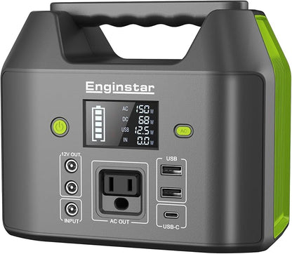 EnginStar Portable Power Station, 150W 155Wh Power Bank with 110V AC Outlet, 6 Outputs External Battery Pack Portable Backup Battery Laptop Charger with LED Light for Home Camping