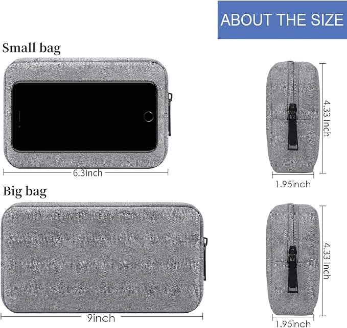CAAORDKSO 2PCS Electronics Organizer Travel Case, Electronic Accessories Bag, Waterproof Accessories Storage Pouch for Power Bank, Cable, Cord, Charger, Mouse, Various Accessories (Small+Big-Gray)
