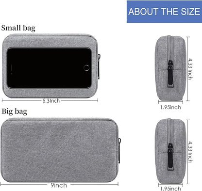 CAAORDKSO 2PCS Electronics Organizer Travel Case, Electronic Accessories Bag, Waterproof Accessories Storage Pouch for Power Bank, Cable, Cord, Charger, Mouse, Various Accessories (Small+Big-Gray)