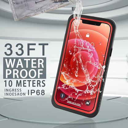 Diverbox for iPhone 12 Waterproof Case,Waterproof Shockproof Dustproof IP68 Full-Body Hard Case Built-in Screen Protector Underwater Outdoor Waterproof Cover for iPhone 12,6.1 in (Red)
