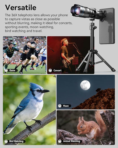 Evil eye 36X Telephoto Lens for Samsung Galaxy S25 Ultra, High Power HD Telephoto Phone Lens with Tripod, Phone Lens Attachments for Travel, Concert, Exploration