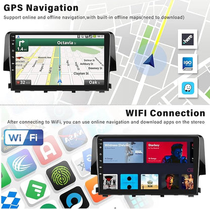 Android 13 Car Stereo Radio for Honda Civic 2016 2017 2018 2019 2020 with Wireless CarPlay Android Auto 1G+32G 9 Inch Touchscreen Bluetooth GPS Navigation WiFi HiFi FM Backup Camera MIC