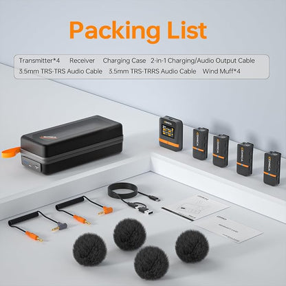 COMICA Vimo Q 4 Channel Wireless Lavalier Microphone System with Noise Reduction, 4 Audio Tracks Output, 656ft Range, Wireless Mic for Cameras iPhone Android,Wedding/Video Recording/Livestream