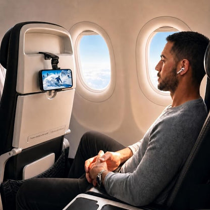 Hands-Free Airplane Phone Holder - Eye-Level Travel Mount for Flight Tray Table, Portable Clip-On Stand for Desk, Train, Luggage - Travel Essentials