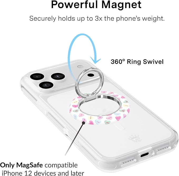 VELVET CAVIAR Compatible with MagSafe Phone Grip 2.0 | Cute Magnetic Ring Holder | Finger Loop Kickstand | Pop On Accessory for iPhone 17, 16, 15, 14, 13, 12 | Sweet Hearts