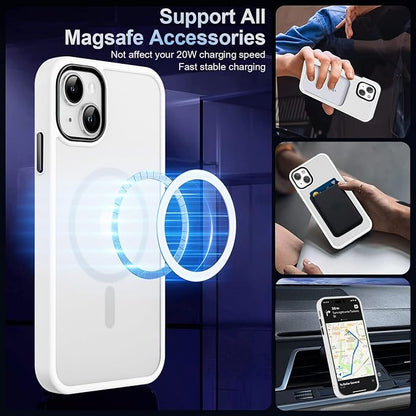 MOCCA Strong Magnetic for iPhone 13 Case, [Compatible with Magsafe][Screen Protector+Camera Lens Protector] Translucent Matte Back Slim Shockproof Case for iPhone 13 Phone Case 6.1", Frosted White