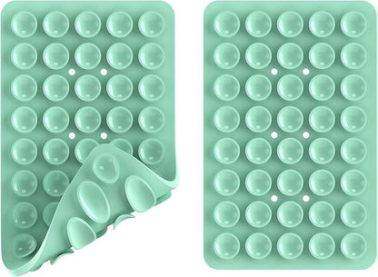 Double Sided Silicone Suction Phone Holder Mount, Silicon Accessory for iPhone and Android, Hands-Free Mirror Shower Phone Holder, TikTok Videos and Selfies (Green+Turquoise)