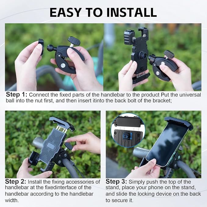 GaRhomxy Bike Phone Holder, Quick Release Motorcycle Phone Mount for Handlebar, Fits iPhone 17/16/15/14/13 Pro Max, Samsung S20 and All 4.7-7” Cell Phones, Universal Dirt Scooter Accessories, Black