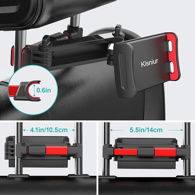 Car Headrest Mount, Tablet Headrest Holder, Car Backseat Seat Mount Holder Universal 360° Rotating Adjustable for All 6"-10.5" Tablet iPad iPad Air iPad mini,Samsung(Red)