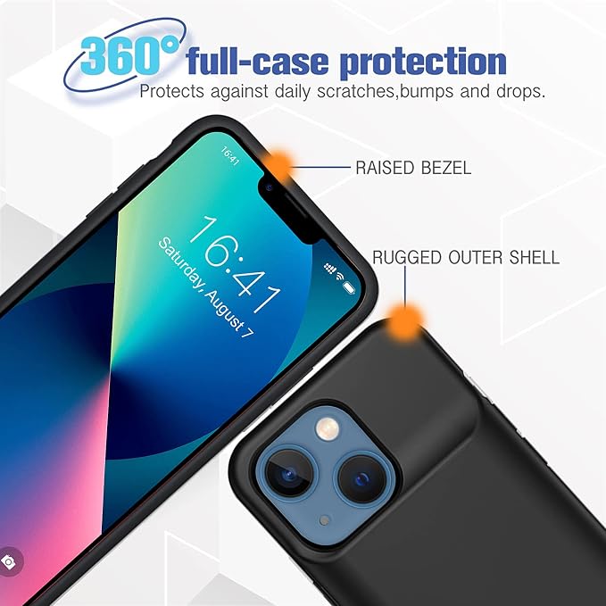 Battery Case for iPhone 13, 7000mAh Ultra-Slim Portable Charger Case Rechargeable Battery Pack Charging Case Compatible with iPhone 13 (6.1 inch)-Black