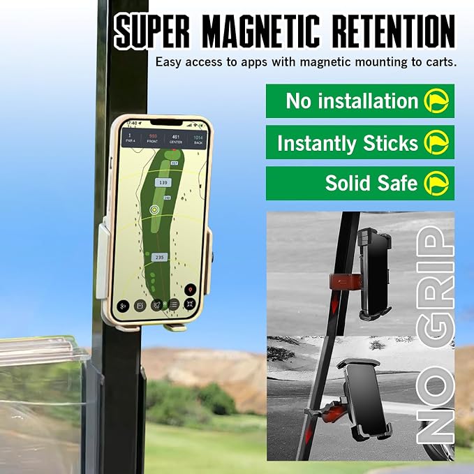 Dprofy Magnetic Golf Cart Phone Holder Golf Gifts for Men Golfers Golf Accessories Fit for All Popular Smart Phones Special Design for Thick Case and Ring Holder (Grey)