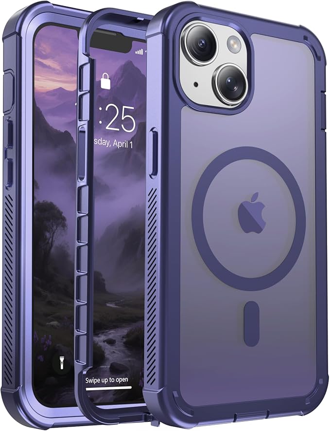 jaroco Magnetic for iPhone 13 Case, [Compatible with MagSafe][Military Grade Drop Protection][Heavy Duty Protection][Non-Slip][Shockproof] 2-Layer Durable Bumper Phone Case 6.1''-Dark Purple