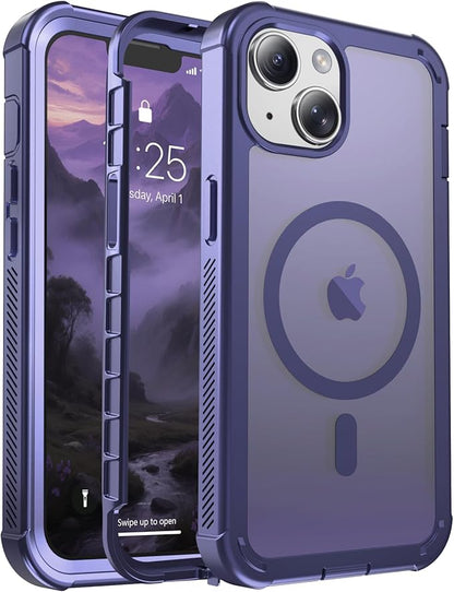 jaroco Magnetic for iPhone 14 Case, [Compatible with MagSafe][Military Grade Drop Protection][Heavy Duty Protection][Non-Slip][Shockproof] 2-Layer Durable Bumper Phone Case 6.1''-Dark Purple