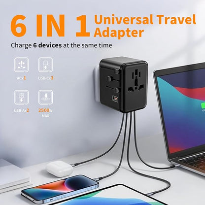 CC Store Universal Travel Adapter,European Travel Plug Adapter with 3 USB-C(35W) ＆ 2 USB-A Ports(Not a Voltage Converter) – for USA, UK, EU, AU ＆ 224+ Countries Black