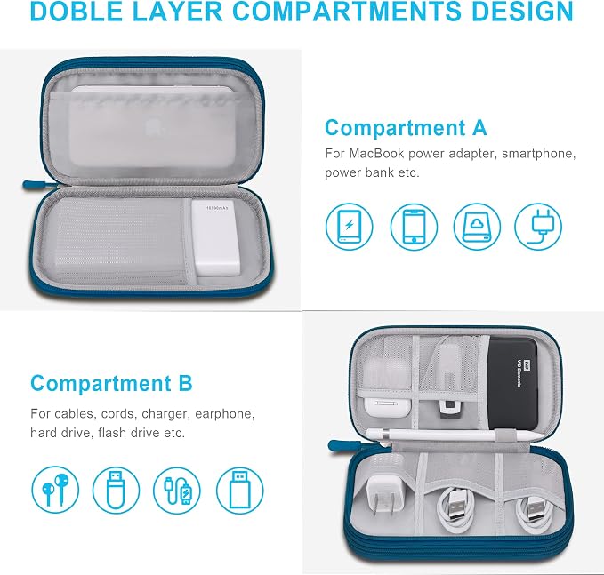 Lacdo Electronic Organizer, Travel Cable Organizer Bag Pouch Tech Electronic Accessories Carry Case Portable Double Layers Charger Case for Cable, Cords, Charger, Phone, Earphone, Power Bank, Green