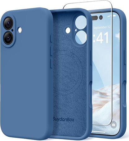 Magnetic for iPhone 17 Case, Compatible with MagSafe, [Full Camera Protection][Screen Protector] Silicone Shockproof Protective Phone Case for iPhone 17 6.3", Lake Blue