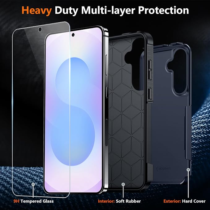 SPIDERCASE Designed for Samsung Galaxy S25 FE Case,[10 FT Military Grade Drop Protection],2 Pack [Tempered Glass Screen Protector+Camera Lens Protector] Heavy Duty Shockproof Case,Deep Blue