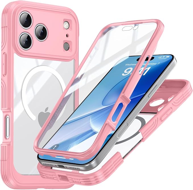 Clear Case for Iphone17pro Max/17/17Pro/17Air, Screen and Camera Protection Military Drop Cover Antiskid Soft Hard Combination Magnetic Shell (17,Blue) (17,Pink)