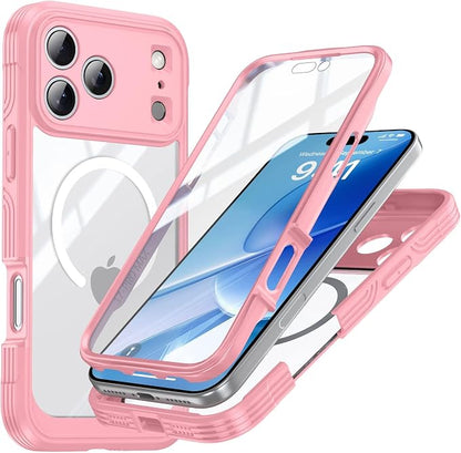 Clear Case for Iphone17pro Max/17/17Pro/17Air, Screen and Camera Protection Military Drop Cover Antiskid Soft Hard Combination Magnetic Shell (17,Blue) (17 Pro,Pink)