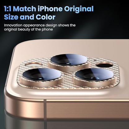 Uyiton for iPhone-16-Pro-Max/16-Pro/iPhone-14-Pro-Max/14-Pro Camera Lens-Protector: [Kevlar Weave Design][Strong Adsorption][Ultra-Thin] Metal Tempered Glass Rear Camera Screen Cover - Kevlar Gold