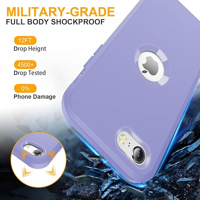 jaroco Design for iPhone SE Case 2022/2020,iPhone 8/7 [Shockproof] [Dropproof] [Dust-Proof] [Military Grade Drop Tested] with Non-Slip Removable iPhone SE 2022 Case 4.7 Inch-Light Blue+Purple