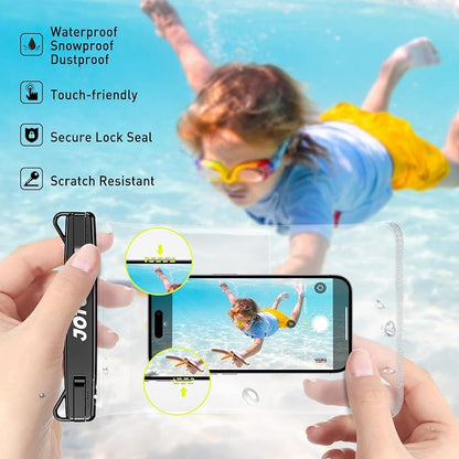 JOTO 2 Pack Large Waterproof Phone Pouch Bag, IPX8 Big Underwater Dry Bag with Lanyard for iPhone 17 Air 16 15 14 Plus Pro Max, Galaxy S24 S23 Ultra, Airpods Cash Credit Card Essentials -Black
