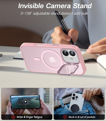 [Upgraded Full Camera Protection] for iPhone 17 Case with Camera Cover Stand [Fit for MagSafe][10FT Mil-Grade Protection] Translucent Magnetic iPhone 17 Phone Case, Pink