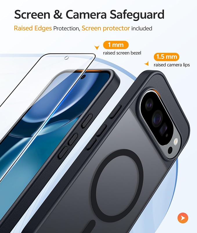 FNTCASE for Google Pixel 10 Pro XL Case: for Pixel 9 Pro XL Case [Fit for Magsafe] Translucent Matte [with Screen Protector] Military Grade Shockproof Protective Magnetic Phone Cover (6.8inch - Black)