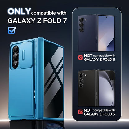 TONGATE Wallet for Z Fold 7 Case with Privacy Screen Protector, [4-Card Holder][Anti Spy] Built-in Large Stand & Slide Camera Cover Z7 Phone Case for Samsung Galaxy Z Fold 7 2025 8", Lake Blue