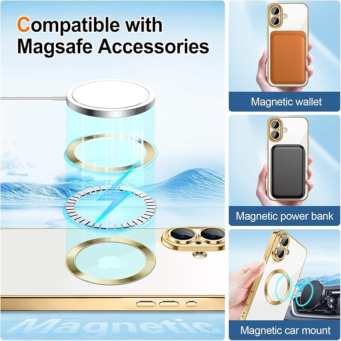 Hython for iPhone 17 Case Glitter Clear Magnetic Phone Cases [Compatible with MagSafe] Full Camera Lens Protector Sparkle Luxury Plating Slim Shockproof Protective Cover Women, Gradient Gold