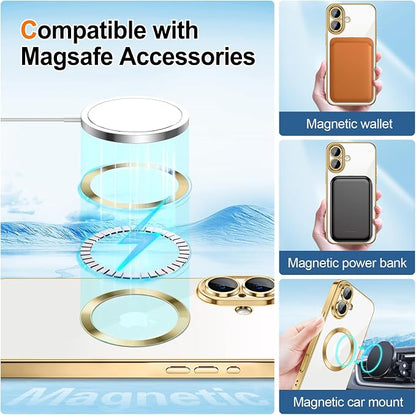 Hython for iPhone 17 Case Glitter Clear Magnetic Phone Cases [Compatible with MagSafe] Full Camera Lens Protector Sparkle Luxury Plating Slim Shockproof Protective Cover Women, Gradient Gold