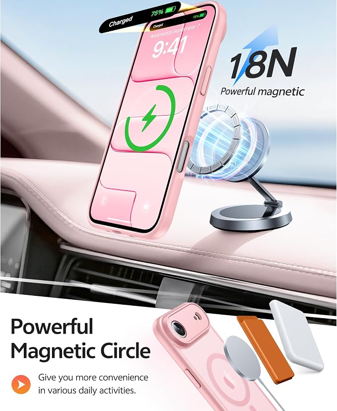 FNTCASE for iPhone Air Case: [Compatible with Magsafe] Translucent Matte Cases with [Full Camera Protection] [Screen Protector] Military Grade Shockproof Protective Phone Cover - Light Pink