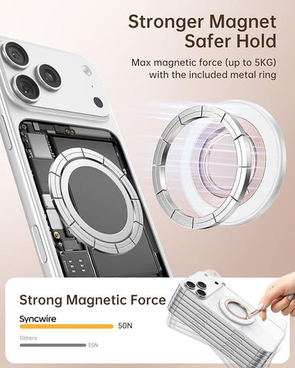 SYNCWIRE Magnetic Phone Ring Holder for MagSafe, 360° Rotation Cell Phone Grip Stand Finger Ring Kickstand Two-Sided Magnet Compatible with iPhone 17 Pro Max 16 15 14 13 12 MagSafe Accessories