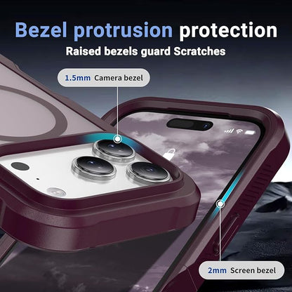 jaroco Magnetic for iPhone 17 Pro Case, [Compatible with MagSafe][Military Grade Drop Protection][Heavy Duty Protection][Non-Slip][Shockproof] 2-Layer Durable Bumper Phone Casee 6.3''-Wine Red
