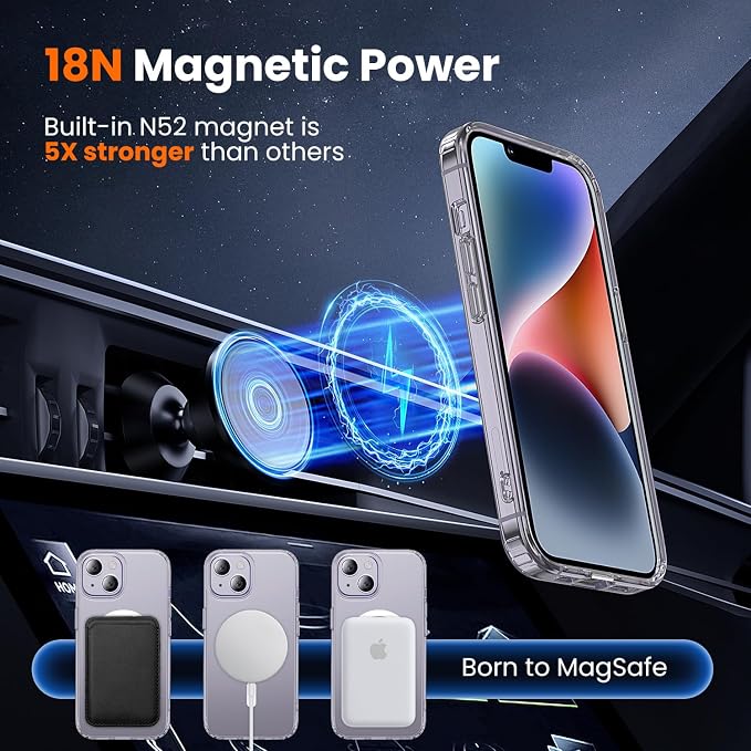 3 in 1 for iPhone 14 Case Clear with MagSafe, Not Yellowing, Screen Protector*1 Camera Lens Protector*1, Military-Grade Protection for iPhone 14 Phone Case 6.1 inch Clear