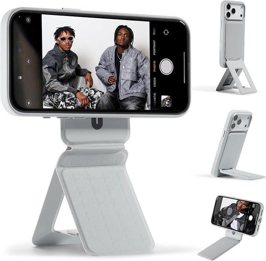 MOFT Phone Tripod Stand Selfie Stick x Tombogo for iPhone, Multi-Angles iPhone Stand, Lightweight & Portable Phone Holder, Strong Magnets, MOVAS Vegan Leather, Cement (Without Card Slot)