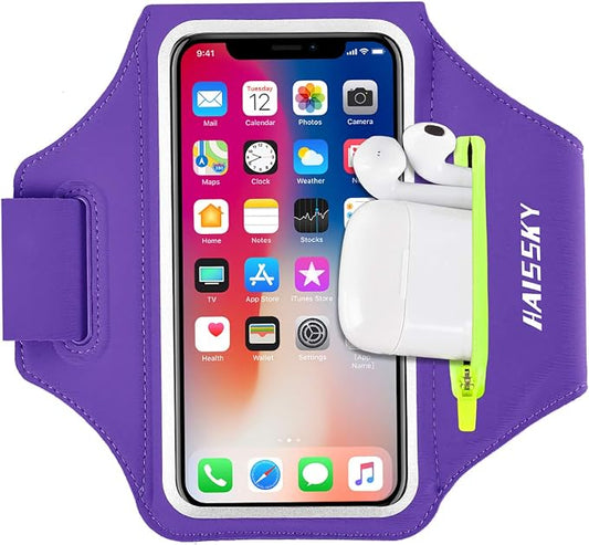 Running Armband with Earphone Bag Cell Phone Armband for iPhone 17 16 15 Pro 14 Plus 13 11 XR, Galaxy S24/S10 Water Resistant Sports Phone Holder Case & Zipper Slot Car Key Holder for 6.7 inch Phone