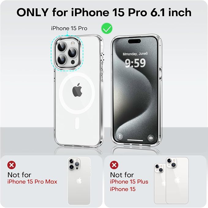 MOCCA Strong Magnetic for iPhone 15 Pro Case Clear, [Non-Yellowing][Compatible with Magsafe][Military Drop Protection] Slim Shockproof Protective Phone Case for iPhone 15 Pro Phone Case 6.1",Clear