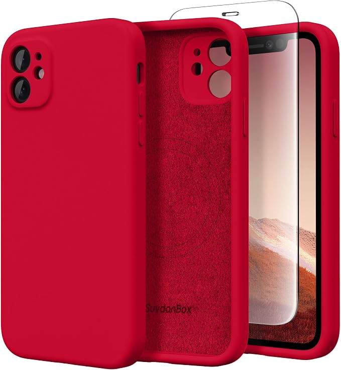 Magnetic for iPhone 11 Phone Case Silicone, Compatible with MagSafe, [Full Camera Protection][Screen Protector] Slim Shockproof Protective Case for iPhone 11 6.1", Red