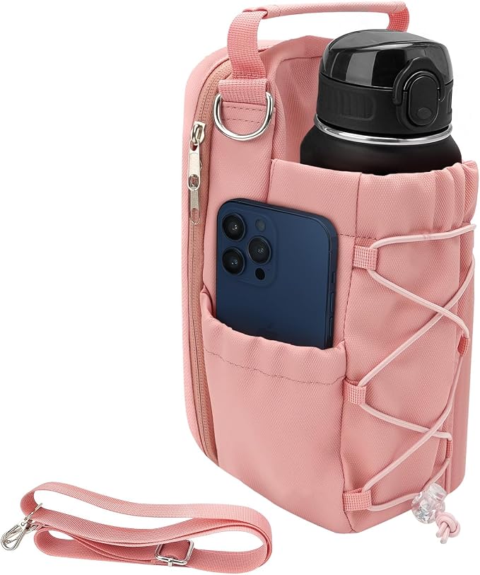 Magnetic Gym Bag for Men Women-Water Bottle Carrier Holder with Strap & Phone Pockets for 40oz Tumbler with Handle, 4 Built-in Magnets Small Gym Bag for Sports, (Pink)